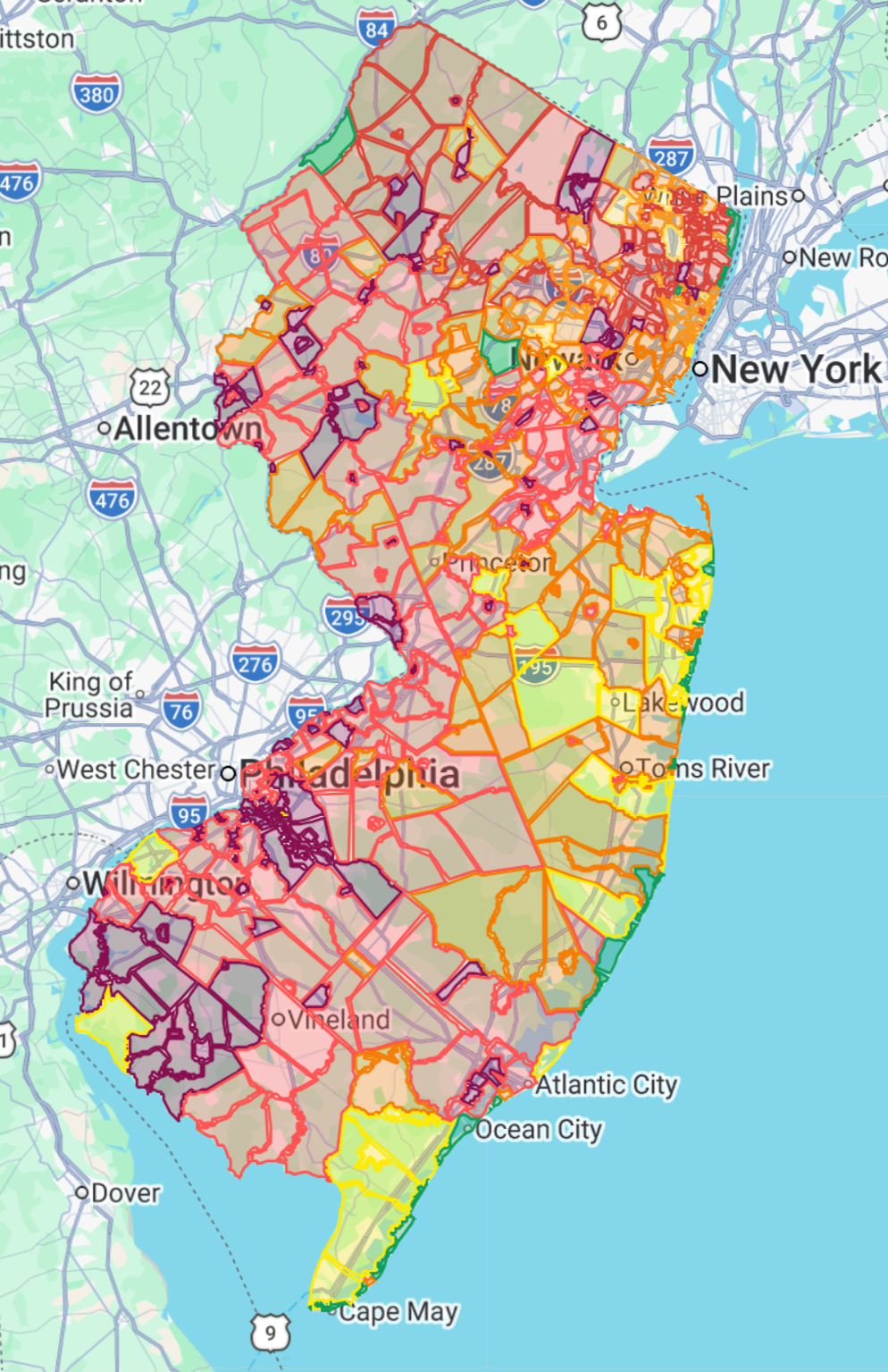 New Jersey property tax comparison map